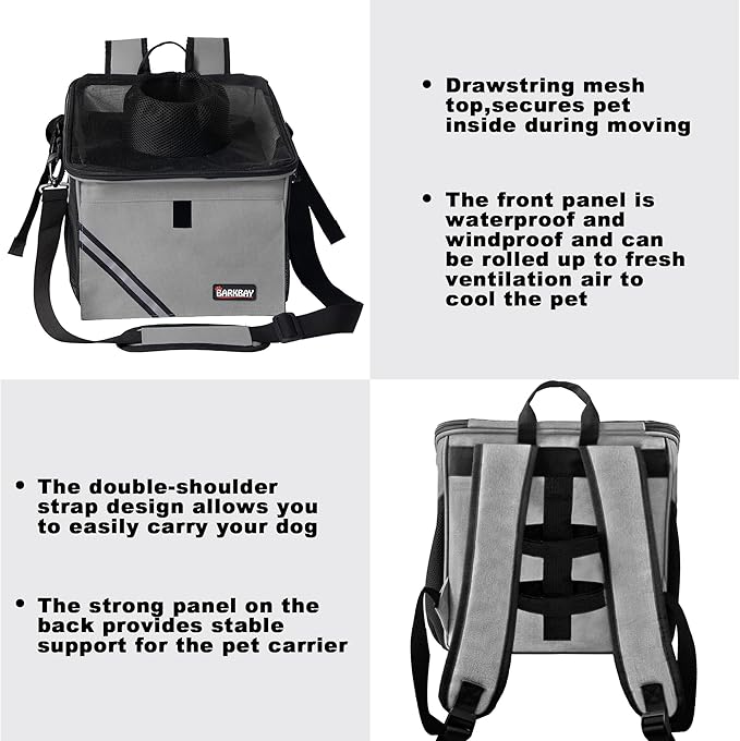 Pet Carrier Bicycle Basket Bag Pet Carrier/Booster Backpack for Dogs and Cats with Big Side Pockets,Comfy & Padded Shoulder Strap,Travel with Your Pet Safety（Titanium）-Mewly Pet