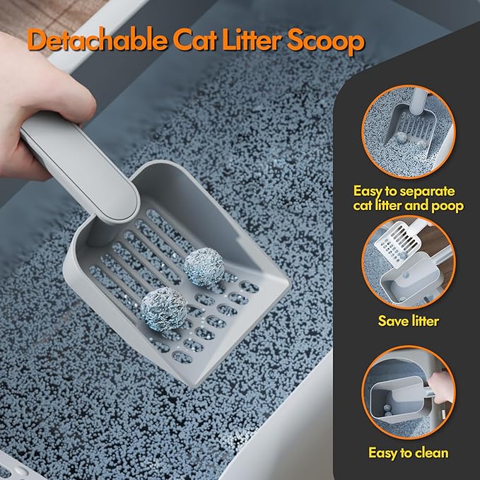 Stainless Steel Cat Litter Box with Lid, 20" L x 14.2" W x11.8 H, Large Cat Litter Box for Multiple Cats with High Sided, No-Leak & Stick, Easy to Clean, Includes Litter Mat & Multi Functional Scoop-Mewly Pet