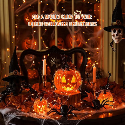 JMEXSUSS 8 Pack 50 LED Orange Fairy Lights Battery Operated, 16 Ft Orange Halloween Lights for Parties, Garden, Patio Decorations