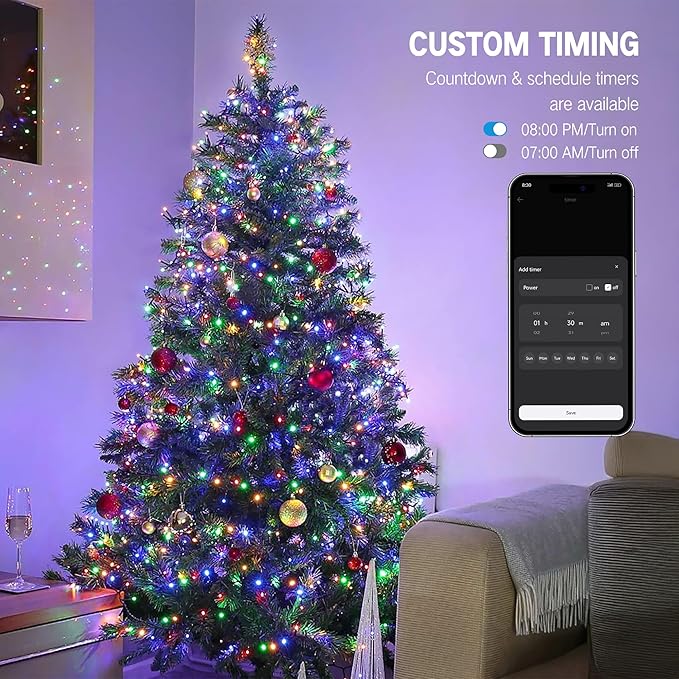 Brizled Smart Christmas Lights, 66FT 200 LED Color Changing Christmas String Lights App & Voice Control, Dimmable Warm White & Multicolor Xmas Tree Lights Music Sync for Indoor Outdoor Wedding Party