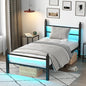 Twin Bed Frame with Headboard and Footboard, Metal Bed Frame with Charging Station and LED Lights, Under Bed Storage, No Box Spring Needed,Noise Free, Black
