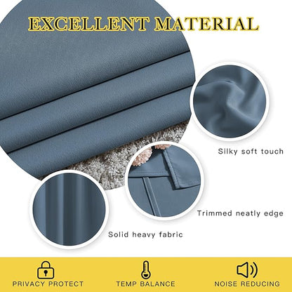 NICETOWN Smoky Blue Short Curtains 36 inches Long, Grommet Kitchen Window Curtains Thermal Short Drapes Room Darkening for Cafe, 2 Panels, W52 x L36