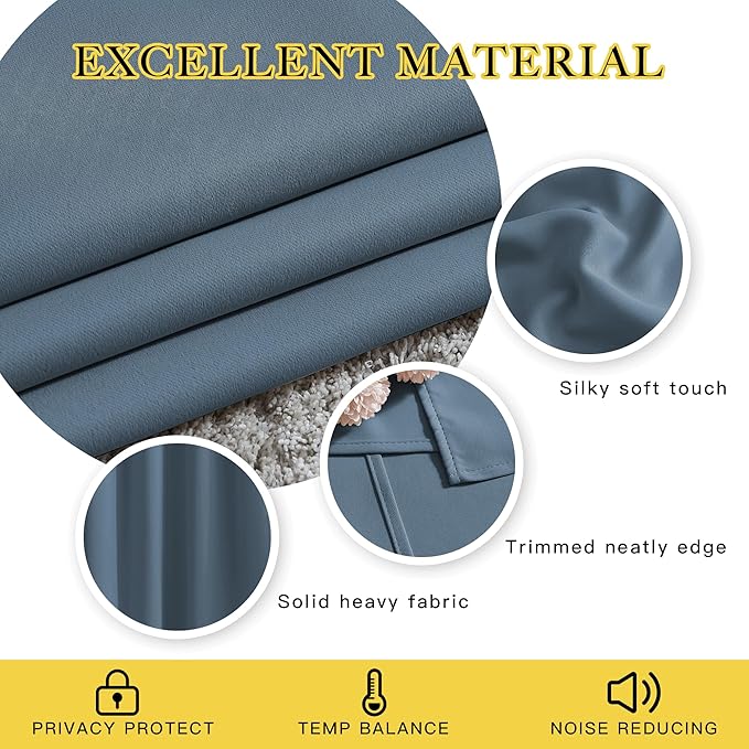 NICETOWN 50% Blackout Smoky Blue Sliding Glass Curtains 2 Panels Set - Window Treatment Thermal Insulated Grommet Light Blocking Sound Reducing Drapes for Bedroom/Living Room, W80 x L84