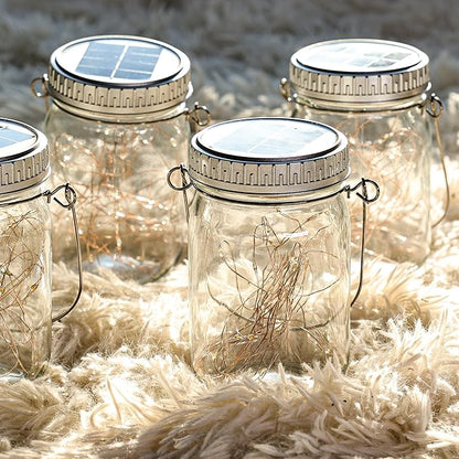 Cooo 9 Pack Solar Lanterns Outdoor Waterproof Upgraded Crystal Glass Solar Mason Jar Lights 30 LED 215% Larger SolarPanel, Anti-Rust Lid Hanging Outdoor Lanterns for Patio Garden Porch