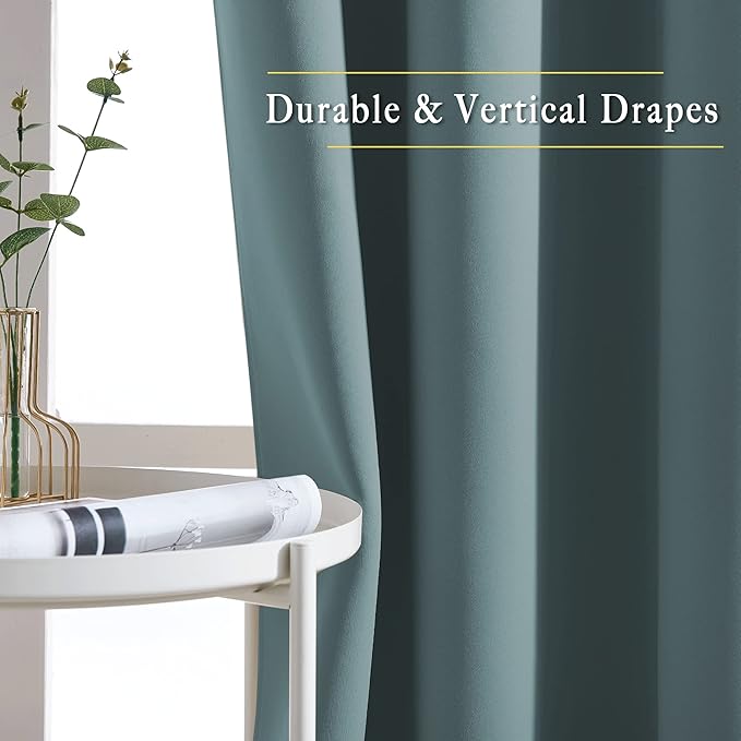 NICETOWN Room Darkening 118 inch Long Curtains, Grommet Thermal Drapes Weighted Room Divider Wide Window Treatments for Living Room, W66 x L118, Greyish Blue, 2 Panels