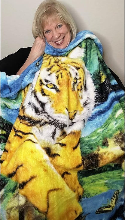 Dawhud Direct Moonlight Tiger Fleece Blanket for Bed 50x60 Inches Tiger Fleece Throw Blanket for Women, Men and Kids Super Soft Plush Tiger Blanket Throw Fleece Blanket Animal Blanket - Queen Size