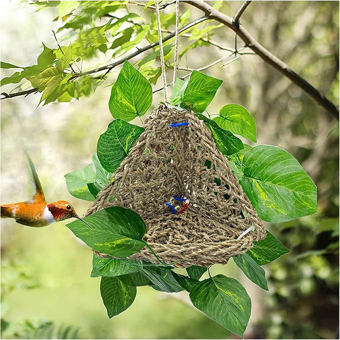 BNOSDM Bird Seagrass Mat, 3 PCS 7.1 x 7.1 Inches Parrot Natural Seagrass Woven Bird Net Hammock Mats Chew Toys Bird Hideout Cage Accessories for Lovebird Cockatiel Conure Budgie Hamster Rats-Mewly Pet