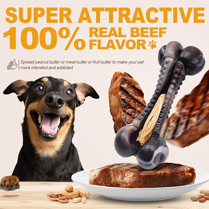 Dog Chew Toys for Aggressive Chewers, 2Pack Large Indestructible Dogs Bone Toy for Small Medium Breeds, Durable Tough Nylon Dog Chew Toys To Keep Them Busy, Puppy Teething Toy Bone, Beef&Bacon Flavor-Mewly Pet