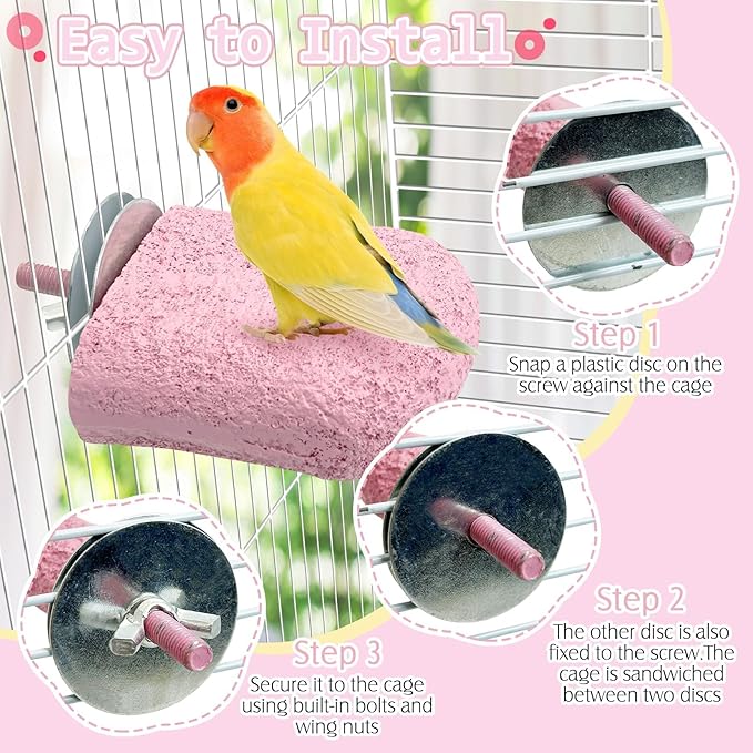 PINVNBY 5 Pack Bird Perch Resin Bird Beak Grinding Stone Parrot Cage Perch Stand Platform Foot Claws Trimmer Chew Toy Bird Cage Accessories for Budgie Cockatiel Conure Lovebird Finch (Pink)-Mewly Pet