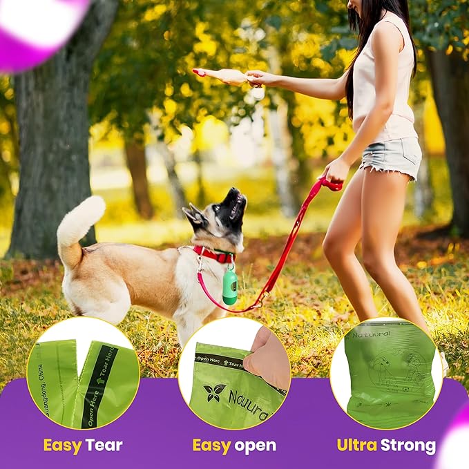 Dog Poop Bags-150 Counts with Holder (10 Rolls), Biodegradable Poop Bags, Eco-friendly and Easy to Open, Thick Dog Waste Bags (Green)-Mewly Pet