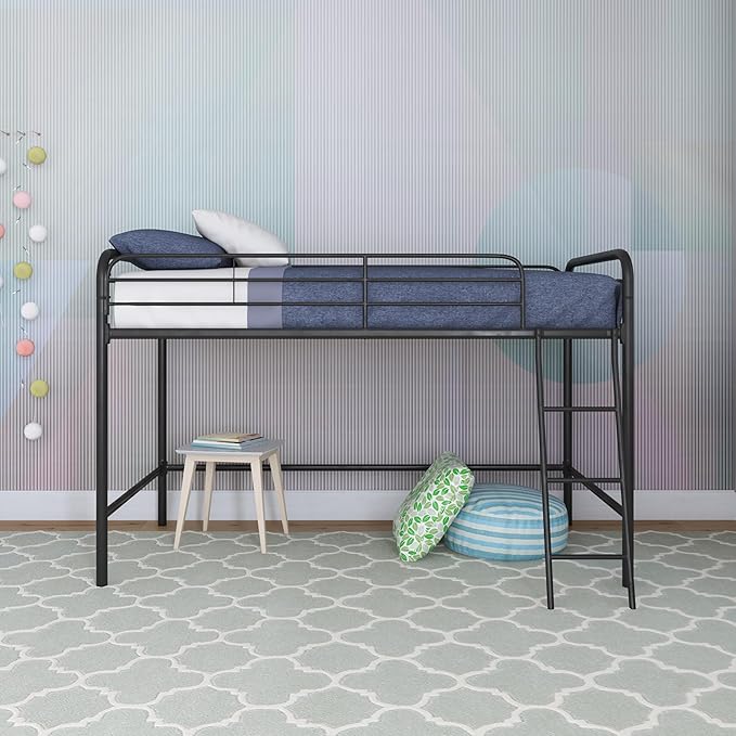 DHP Junior Loft Bed, Space-Saving Metal Frame, Black Finish, Ideal for Younger Children
