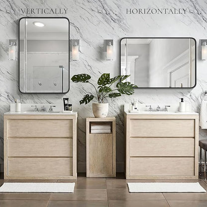DUMOS Black Metal Bathroom Mirrors for Over Sink, 30x21 Inch Wall Mounted Vanity for Restroom, Farmhouse, Corner, Horizontally or Vertically Hanging