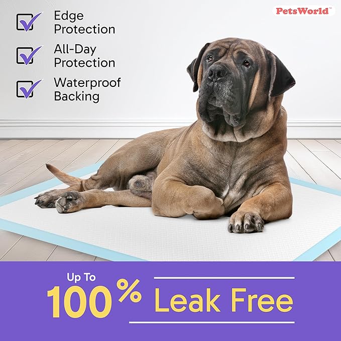 PETSWORLD Giant Dog Potty Pads, Odor-Eliminating, 36" x 36", Ultra Absorbent 5-Layer Leak-Proof Training Pads for Dogs & Cats (36x36, 25 Count)-Mewly Pet