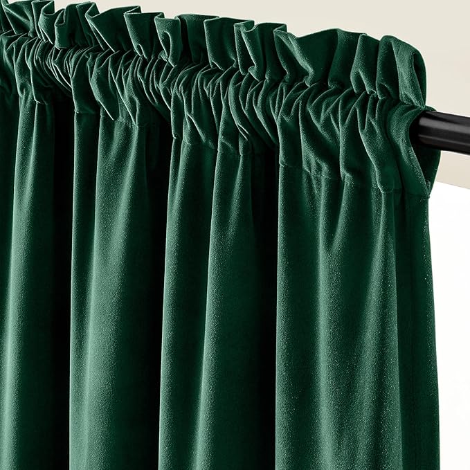 Lazzzy Velvet Blackout Curtains Thermal Insulated Room Window Drapes Super Soft Luxury Curtains for Living Room Bedroom Rod Pocket 2 Panels, Emerald Green, 52" W x 72" L