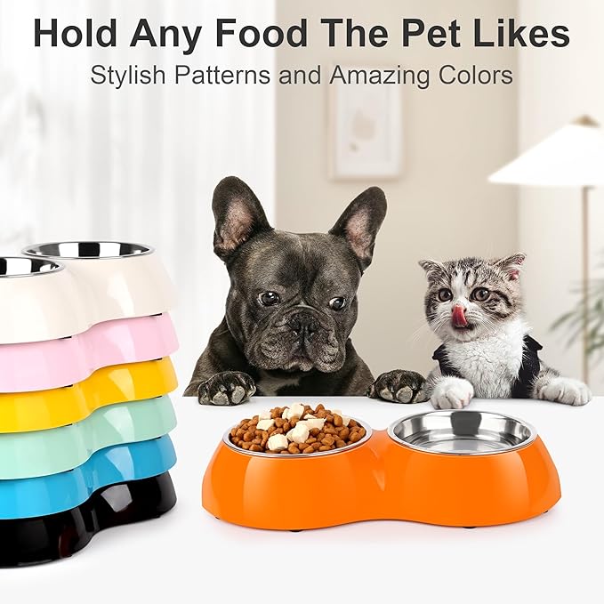 Elevated Dog Bowls Set - Non-Slip Raised Pet Feeder with Medium (10 oz) & Large (20 oz) Stainless Steel Bowls - Includes Durable Resin Stand for Puppies, Adult Dogs & Cats - Orange-Mewly Pet