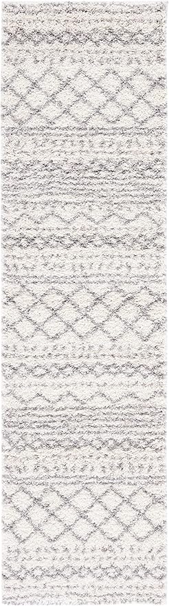SAFAVIEH Arizona Shag Collection Area Rug - 2'3" x 16' Runner, Ivory/Grey, Geometric Design, Plush 1.6 Inch Thick Ideal for High Traffic Areas in Living Room, Bedroom, Dining (ASG741F)