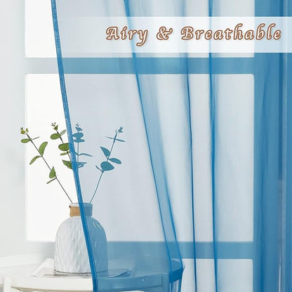NICETOWN Sheer Curtains for Bedroom Windows, Grommet Living Room Curtain Drapes Voile Textured Soft & Lightweight Window Dressing for Nursery, Turquoise, W54 x L63, 2 Panels