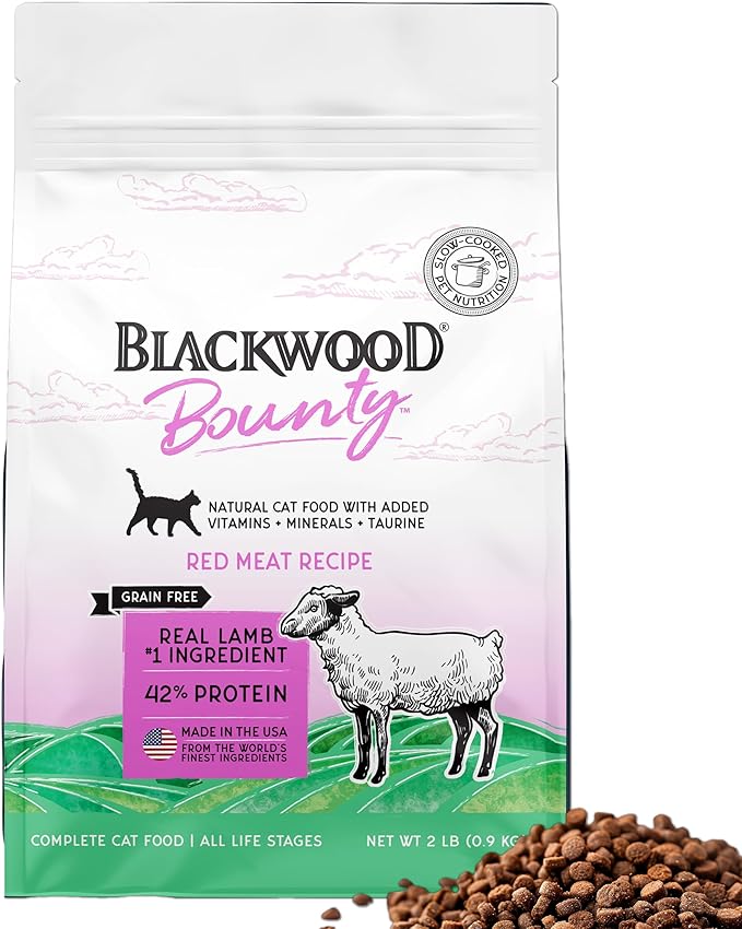 Blackwood Bounty Dry Cat Food, Red Meat Recipe for All Life Stages, 2 Pound Bag, High Protein, Grain Free-Mewly Pet