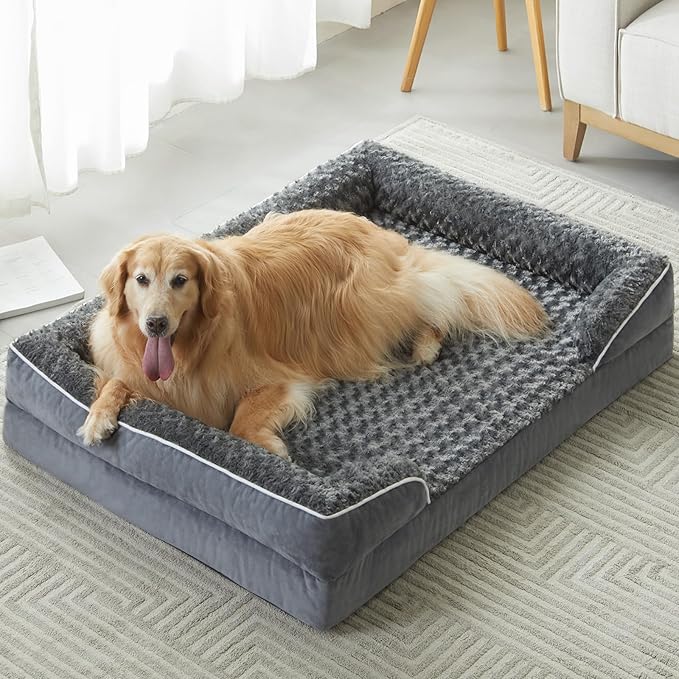 WNPETHOME Dog Beds for Large Sized Dogs, Washable Orthopedic Dog Couch Sofa Bed with Waterproof Lining & Non-Skid Bottom for Pet Sleeping-Mewly Pet