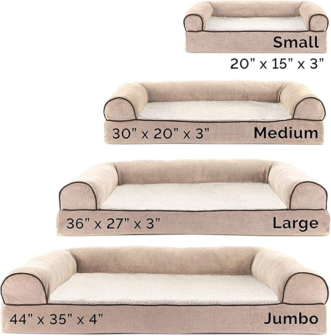 Furhaven Cooling Gel Dog Bed for Medium/Small Dogs w/ Removable Bolsters & Washable Cover, For Dogs Up to 35 lbs - Sherpa & Chenille Sofa - Cream, Medium-Mewly Pet