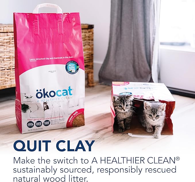 ökocat Super Soft Wood Clumping Cat Litter, Unscented, 10.6 pounds - Natural Ingredients, Stops Odor, Clumps Solid, 99% Dust Free, Great for All Cats, Sensitive Paws, Kittens-Mewly Pet