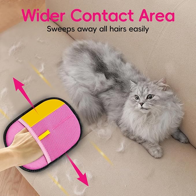 Upgraded pet Hair Removal Gloves, Reusable pet Hair Removal Gloves, Powerful cat and Dog Hair Removal, Suitable for Clothes、Sofas、Carpets、car Seats etc. (2PCS Pink)-Mewly Pet