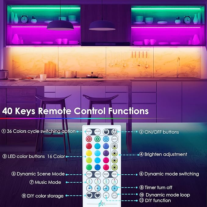 maylit 10 PCS Smart RGB Under Cabinet Lights Kit, Compatible with Alexa and Google Assistant, App and Remote Control, Music Sync Color Changing, Timer, Dimmable, for Cabinet, Counter, Shelf, Bookcase