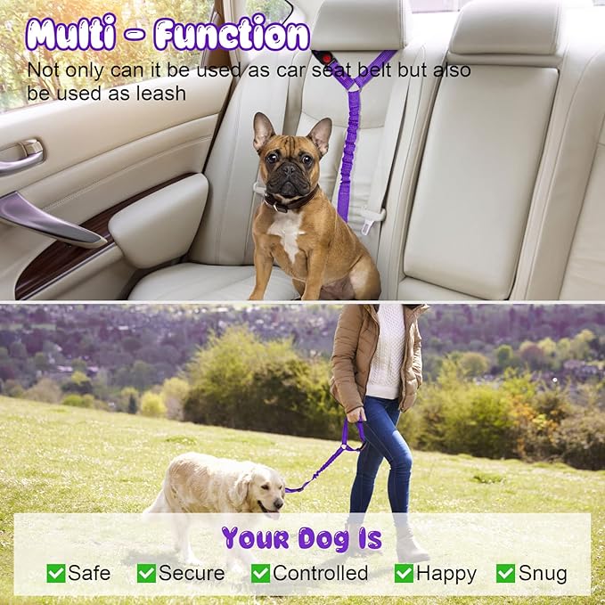 BWOGUE 2 Packs Dog Cat Safety Seat Belt Strap Car Headrest Restraint Adjustable Nylon Fabric Dog Restraints Vehicle Seatbelts Harness-Mewly Pet