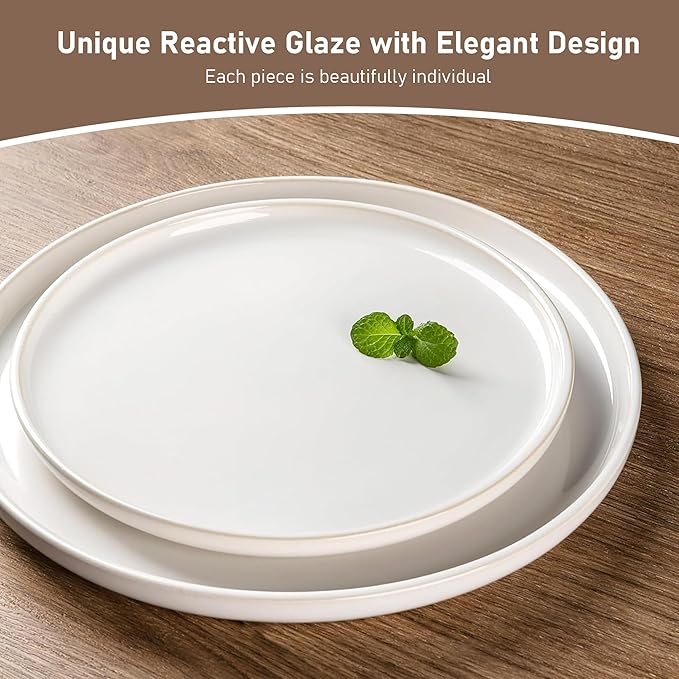 GBHOME Ceramic Dinnerware Sets for 4, 12 Pieces Stoneware Plates and Bowls Sets, Reactive Glaze Dishes -Scratch Resistant, Dishwasher&Microwave Safe-Star White-Mewly Pet