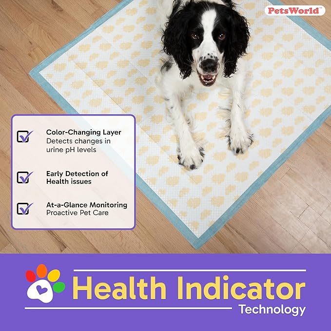 PETSWORLD Giant Dog Potty Pads, Odor-Eliminating, 36" x 36", Ultra Absorbent 5-Layer Leak-Proof Training Pads for Dogs & Cats (36x36 Health Indicating, 50 Count)-Mewly Pet