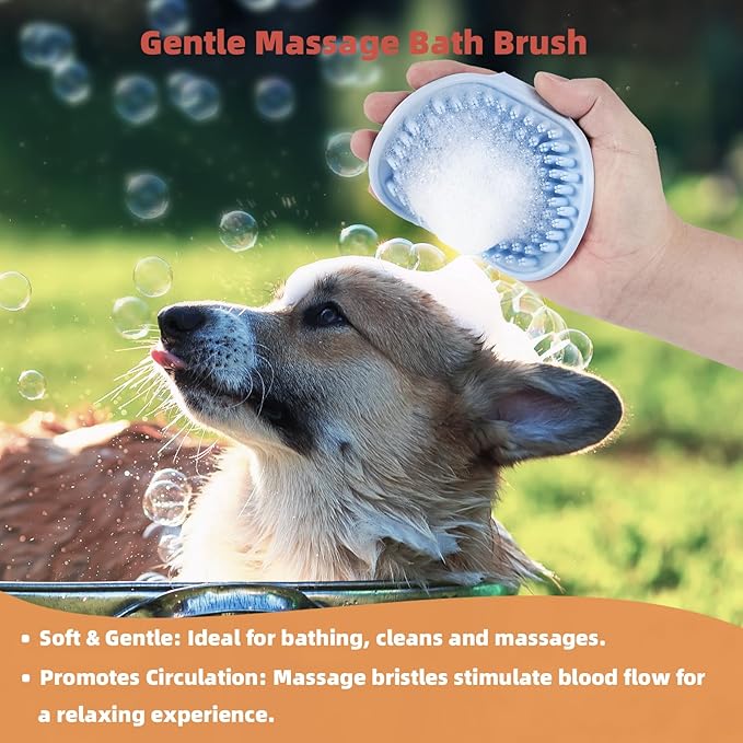 3PCS Cat & Dog Brush Set: Slicker & Deshedding Brush, Dematting Comb, and Bath Brush – Premium Grooming Tools for Shedding & Tangle-Free Fur (blue)-Mewly Pet