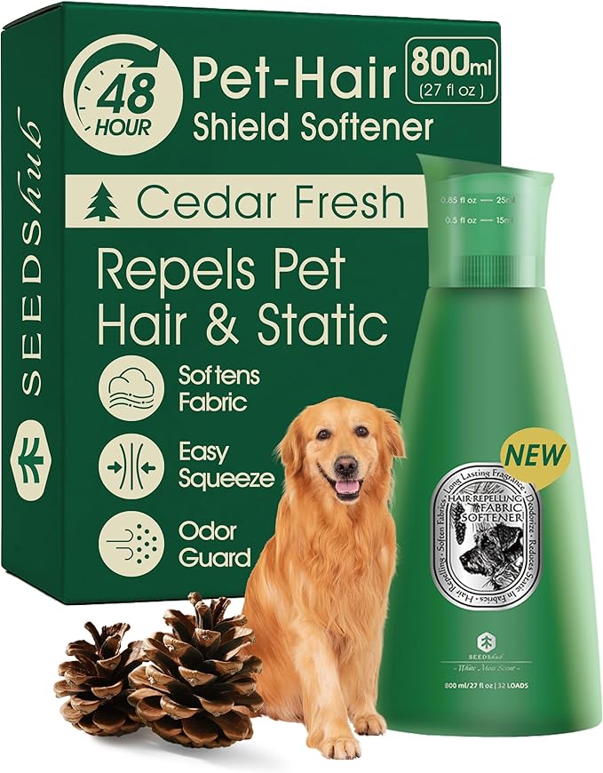 Pet Hair Remover for Laundry, 90% Fur Removal, Fabric Softener Liquid(Non-Dissolving) + Stain Remover, Removes Residue & Odors, Cedar Scent – 27 fl oz, 32 Loads-Mewly Pet