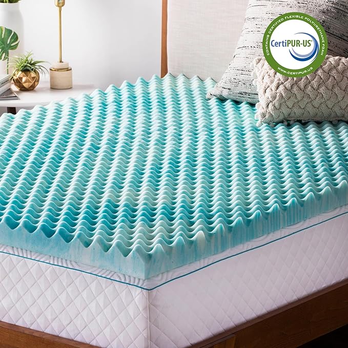 Linenspa 2 Inch Convoluted Gel Swirl Memory Foam Mattress Topper - Promotes Airflow - Relieves Pressure Points - Twin XL