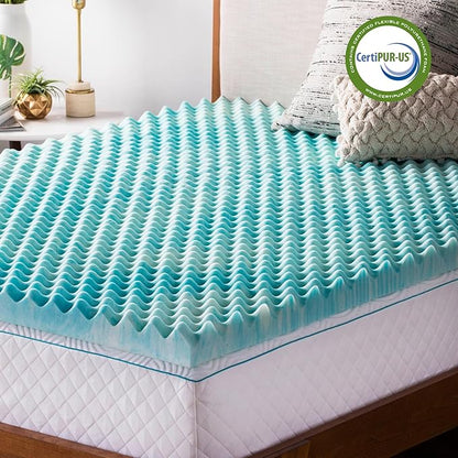 Linenspa 2 Inch Convoluted Gel Swirl Memory Foam Mattress Topper - Promotes Airflow - Relieves Pressure Points - King