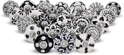 Cabinet Knobs Assorted knobs for cabinets and Drawers Black & White Cupboard Wardrobe Furniture Door Pull Handles for Dresser Kitchen Wardrobes Boho Home Interior Decor -Pack of 6