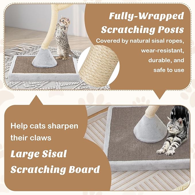 PETSITE 70" Tall Cat Tree, Cat Tower with Scratching Posts and Board, Multi-Level Cat Tower for Large Cats 20 lbs+ with 3 Cozy Perches and Dangling Balls, Modern Cat Tree for Indoor Cats Large Adult-Mewly Pet