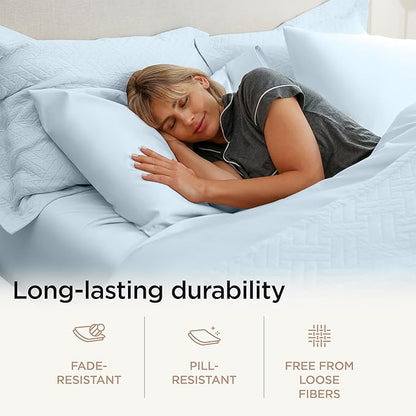 Threadmill Luxury 800 Thread Count 100% Cotton Sheets - Sateen Weave Twin XL Bed-Sheets, Better Than Egyptian Cotton,3 Pc Solid Soft Bedding Set (Light Blue), Fits 15" Deep Pocket