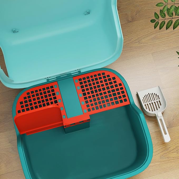 PawHut Cat Litter Box with Lid, Covered Kitty Litter Box Enclosure with Scoop, Openable & Lockable Cover, Easy to Clean, Green-Mewly Pet