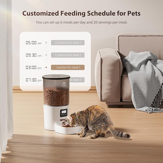Automatic Cat Feeders, 5L Large Capacity, Timed Feeding Dry Food, Dual Power Design, Programmable Portion Size, 1-6 Meals Per Day, with Desiccant Packet, Suitable for Small Pets Food Dispenser-Mewly Pet