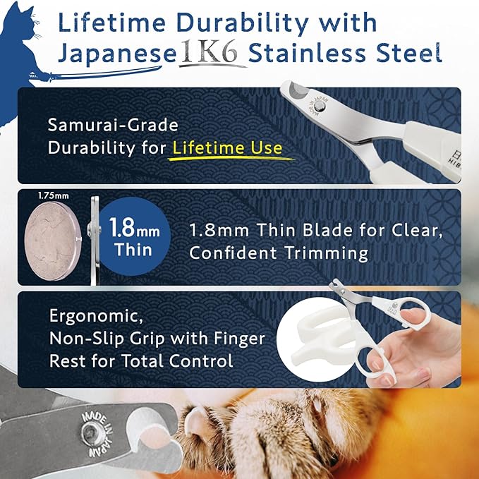 Samurai-Grade Cat Nail Clippers | Vet Recommended | Sharper, Quieter & Safer | Precision Blade for Stress-Free Grooming | Non-Slip Grip | Lifetime Durability | Made in Japan-Mewly Pet
