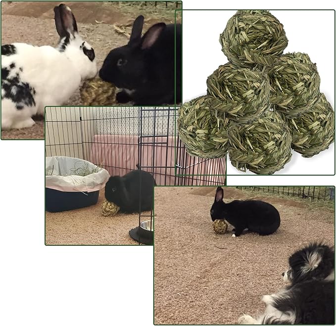 6 Pcs Bunny Timothy Grass Ball Natural Chew Toy Woven Chewing Toys Rabbit Molar Small Animals Teeth Grinding Suitable for Hamster Totoro Gerbils Guinea Pig Squirrel-Mewly Pet