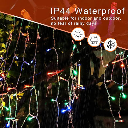 FUNIAO Christmas String Lights 320 LED Christmas Decorations Star Waterfall Lights with 11 Modes Remote Control for Tree Wall Yard Wedding Party (Warmwhite+Multicolored)