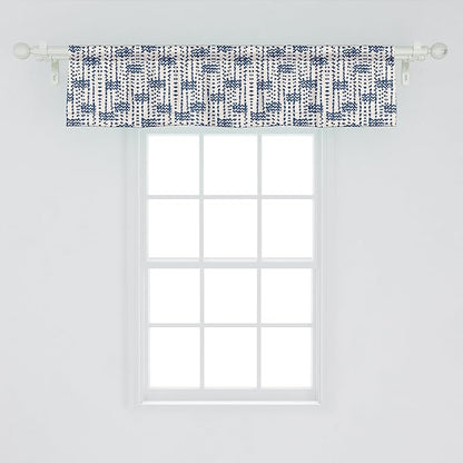Ambesonne Ethnic Window Valance, Messy Waves and Small Triangles Indonesian Traditional Pattern Watercolors, Curtain Valance for Kitchen Bedroom Decor with Rod Pocket, 42" x 12", Navy Blue and Cream
