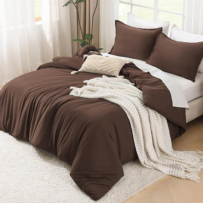 Litanika Brown Comforter Set Twin/Twin XL Size, 2 Pieces Lightweight Solid Bedding Comforter Set, All Season Fluffy Bed Set (66x90In Comforter & 1 Pillowcase)