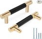 Knurled Cabinet Pulls 12 Pack, 4 Inch Long Cabinet Handles Metal Door Pulls, Kitchen Drawer Pull Knurled Dresser Handles - 3" Hole to Hole, Black & Gold