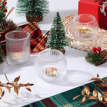 Clear Votive Candle Holders Set of 10-Round Glass Candle Holders Bulk for Wedding Table Centerpiece,Tea Lights Candle Holder Glass for Bridal Shower,Home & Dinner Party Decor