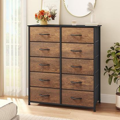 YITAHOME 10 Drawers Dresser - Fabric Storage Tower Organizer Unit for Bedroom, Living Room, Hallway, Closets - Sturdy Steel Frame, Wooden Top & Easy Pull Fabric Bins