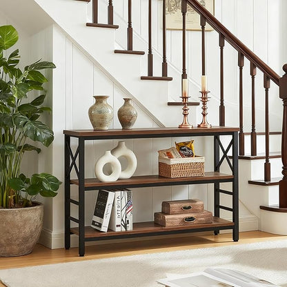HOMBAZAAR Sofa Table,Industrial Console Table with Storage,Entryway Table with Engineered Wood and Metal,Rustic 3 Tier Shelf for Living Room,Hallway,Brown,47 Inch