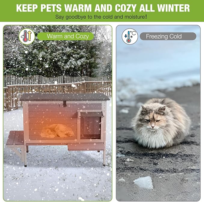GUTINNEEN Insulated Outdoor Cat House with Triple-Layer Design - Weatherproof Cat Shelter with All-Round Insulated Foam Liner, Elevated Base & Escape Doors for Feral/Stray Cats (Winter-Ready)-Mewly Pet