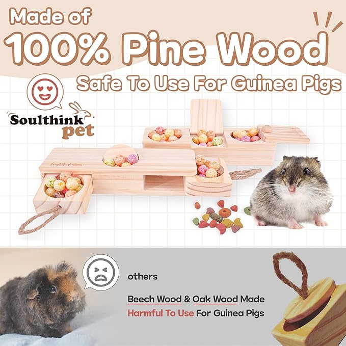 SoulThink® Interactive Guinea Pig Toys - Wooden Rat Toys for Pet Rats, Enrichment & Foraging Activity for Hamster Sniff n' Snack Puzzle for All Small Rodents (2 Sets)-Mewly Pet